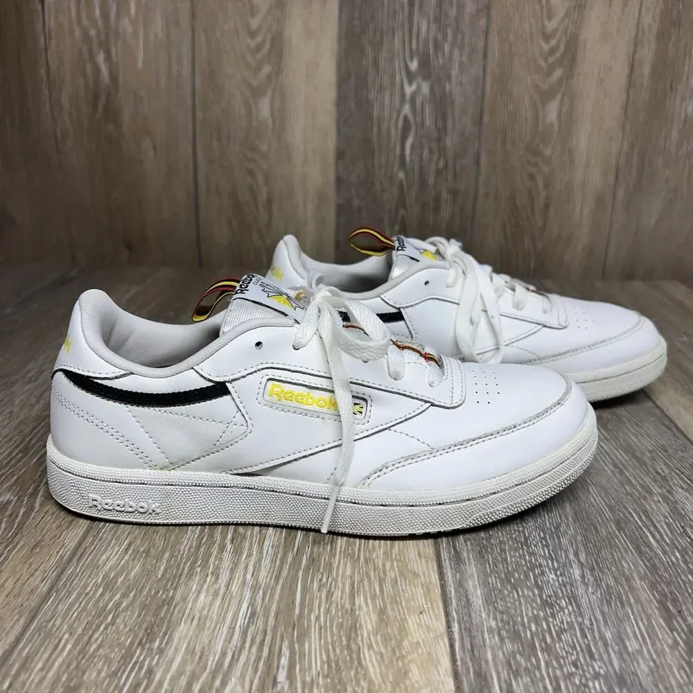 Reebok Classic Club C 85 Youth US Size 5.5 White Yellow Red Sneaker Shoes EG5284